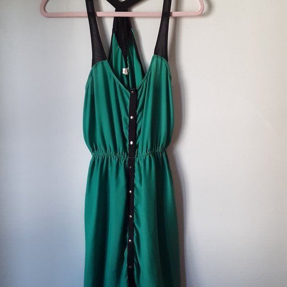 Silence and Noise dress small, green/black light fabric rayon-ish - Picture 2 of 8